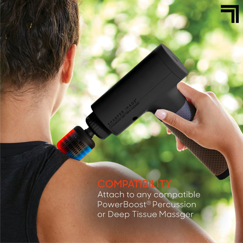 Sharper Image® Powerboost Hot + Cold Dual-Temperature Massage Gun Attachment - Instant Heat & Cold, 6 Temperature Levels, Compatible with Powerboost Massage Guns, Black Black - Hot + Cold