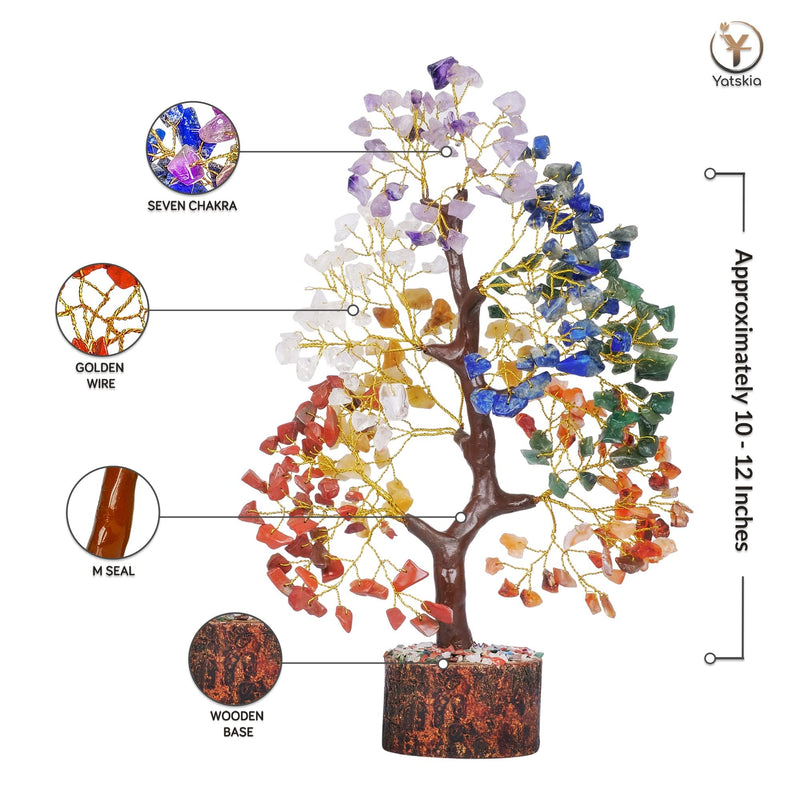 [Australia] - YATSKIA Chakra Tree of Life - Crystal Tree for Positive Energy - Seven Chakra Tree - 7 Chakra Tree, Money Tree, Feng Shui Decor, Crystals and Healing Stones Seven Chakra Golden Wire 