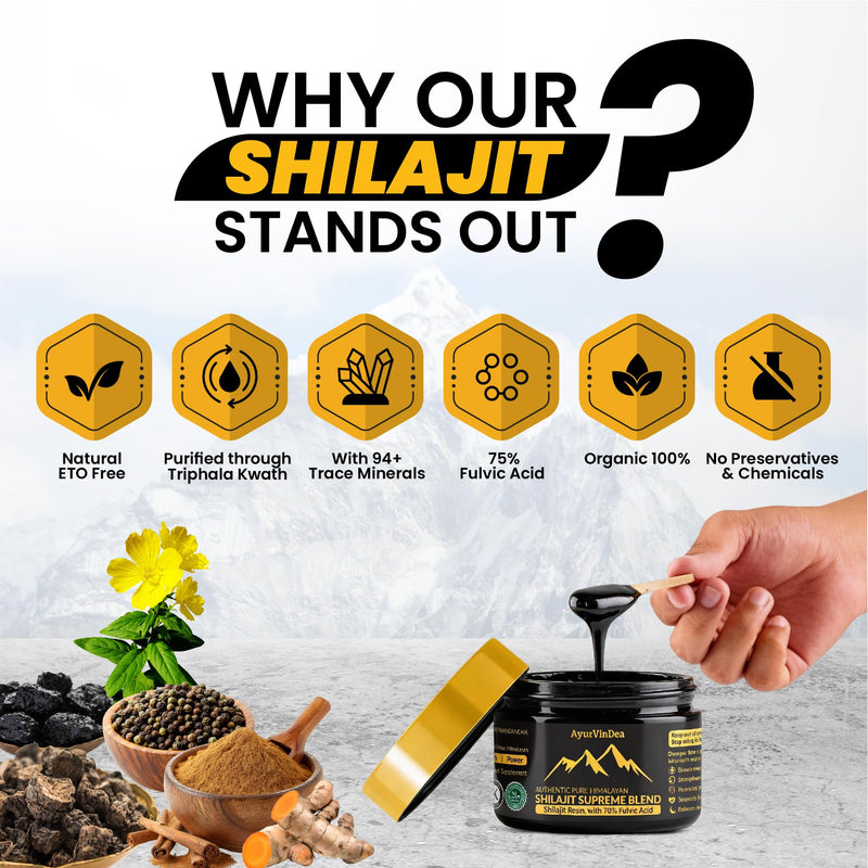 Pure Shilajit Resin 30g – Pure Himalayan Shilajit Resin with 75% Fulvic Acid, Ashwagandha & Herbal Blend (Black Musli, Gokshura, Turmeric) – Supports Energy & Vitality – (60-Day Supply)