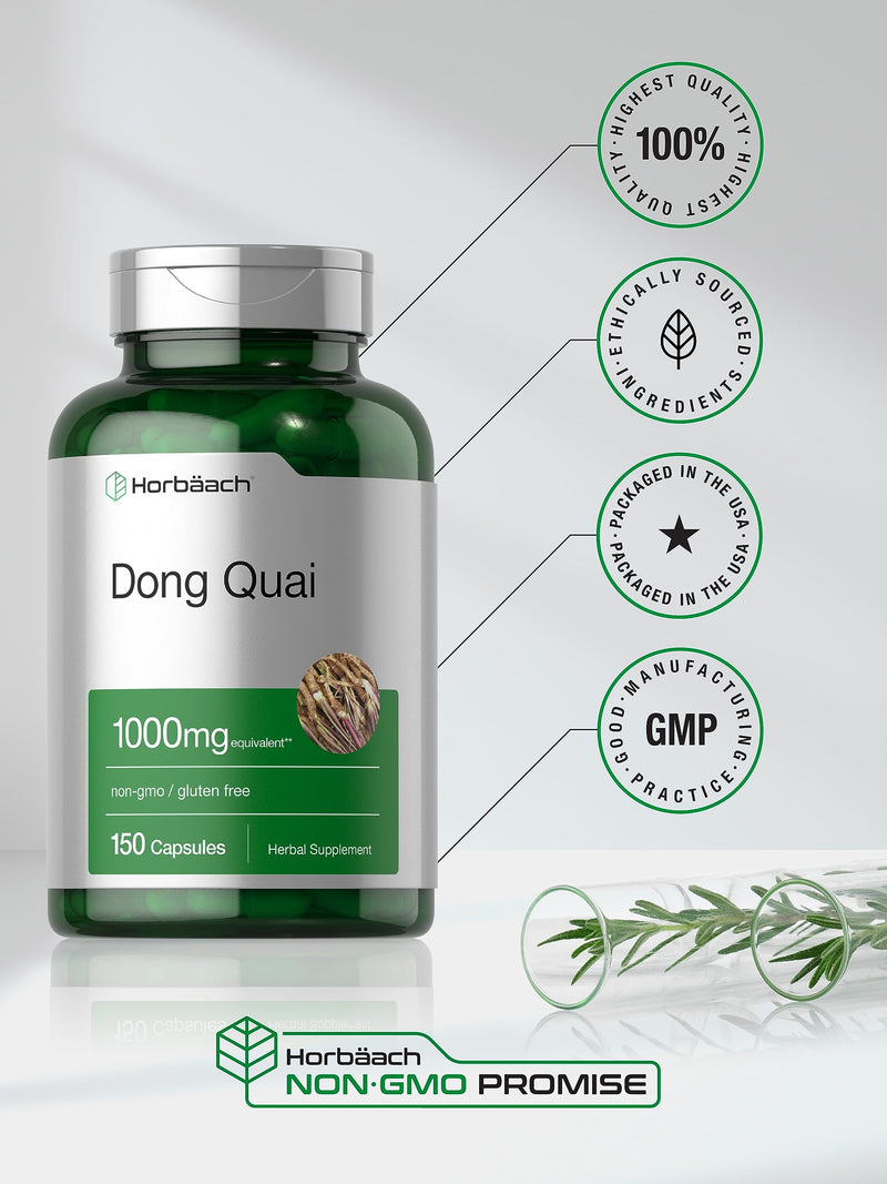 Horbäach Dong Quai Capsules | 1000mg | 150 Count | Non-GMO and Gluten Free Supplement | Traditional Herb