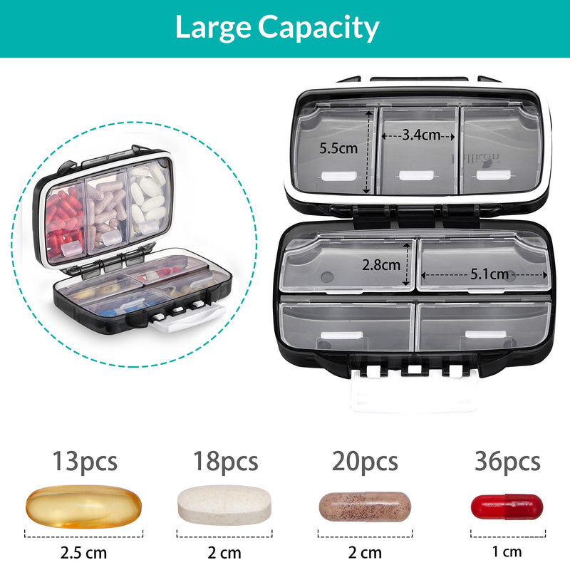 Fullicon Portable Pill Organizer Weekly, Small Travel Pill Case with 7 Compartment, Moistureproof and Airtight Pill Box, Travel Pill Holder for Vitamins/Fish Oils/Supplements | Each Compartment Holds 12-14 Vitamins or 5-7 Fish Oils, Double Lock Stays S...