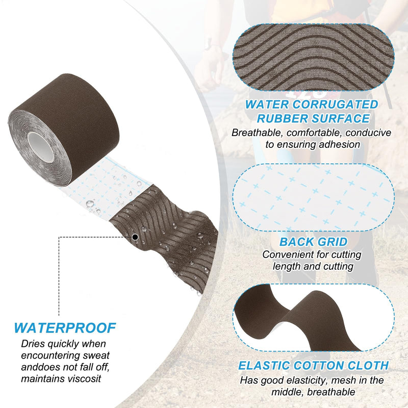 PATIKIL 5.5 Yard x 2 Inch Kinesiology Tape, 4 Roll Adhesive Cotton Sports Muscle Support Tapes Waterproof Elastic Tape for Knee Ankle Wrist Shoulder, Coffee Color