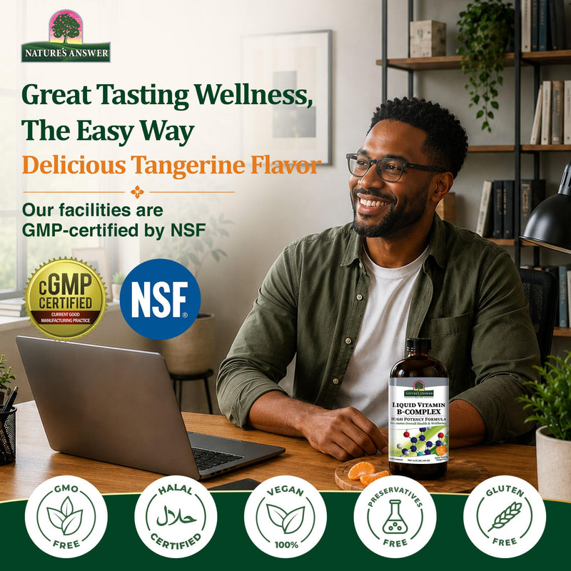 Nature's Answer Liquid Vitamin B-Complex Supports Healthy Energy Levels | Promotes Healthy Nerve Function | All-Natural Tangerine Flavor | Gluten-Free & Benzoate-Free 16oz | High Potency Formula, Supports Healthy Energy Levels, All-Natural Tangerine Fl...