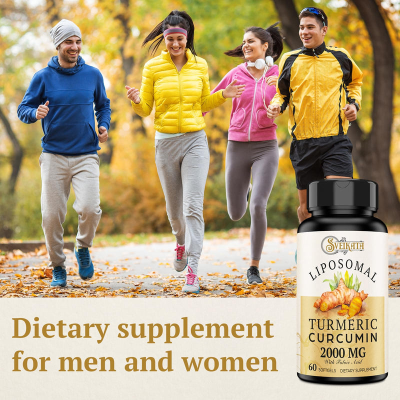 [Australia] - Liposomal Turmeric Curcumin Supplement 2000mg, 95% Standardized Curcuminoid Extract & Organic Root Powder with Piperine Black Pepper Fruit (15mg), 60 softgels, Non-GMO 60 Count (Pack of 1) 