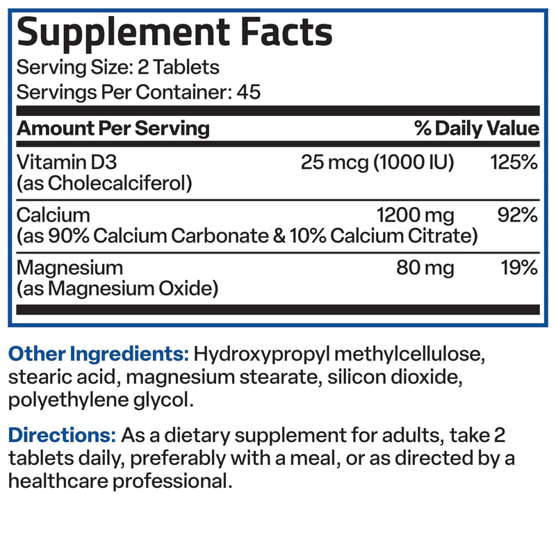 Bronson Calcium 1200 mg Sustained Release + Vitamin D3 1000 IU, 90 Tablets | Magnesium 80 mg, Bone Health Support, Steady Calcium Release, Non-GMO, Gluten-Free & Soy-Free 90 Count (Pack of 1)