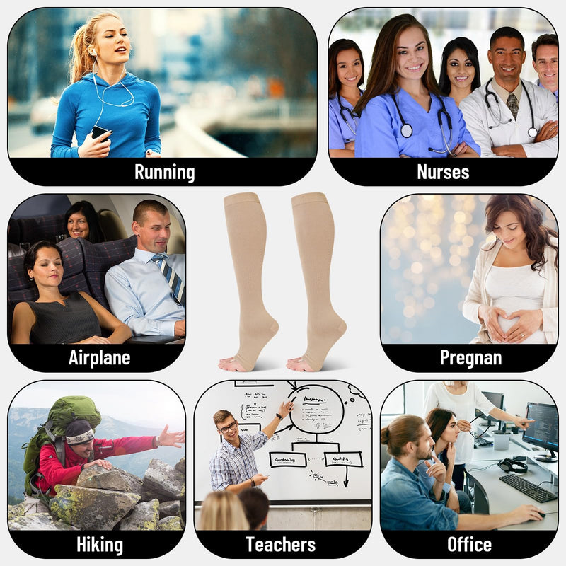 [Australia] - 2 pairs of women's compression stockings, 15-25 mmHg compression socks, long compression socks, travel stockings, support stockings for varicose veins, edema, flight, sports, travel, L/XL 