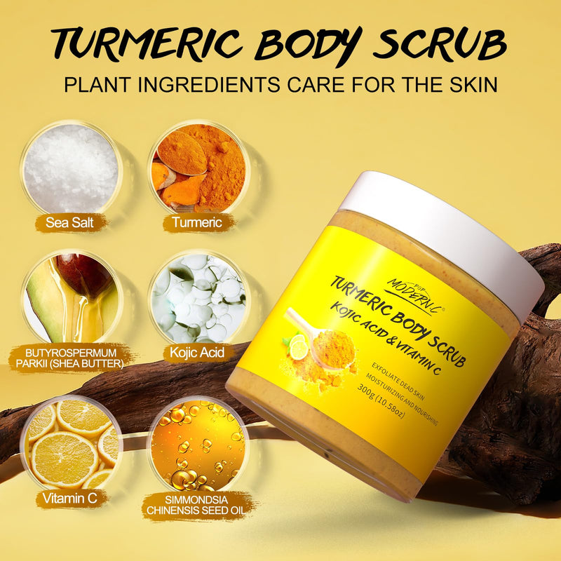 [Australia] - POP MODERN.C Turmeric and Vitamin C Body Scrub Remove Dead Skin Improve Dark Spots Acne Natural Organic Exfoliating Deep Cleansing Exfoliator for Body Butt Bikini Area Body Care with Loofah 