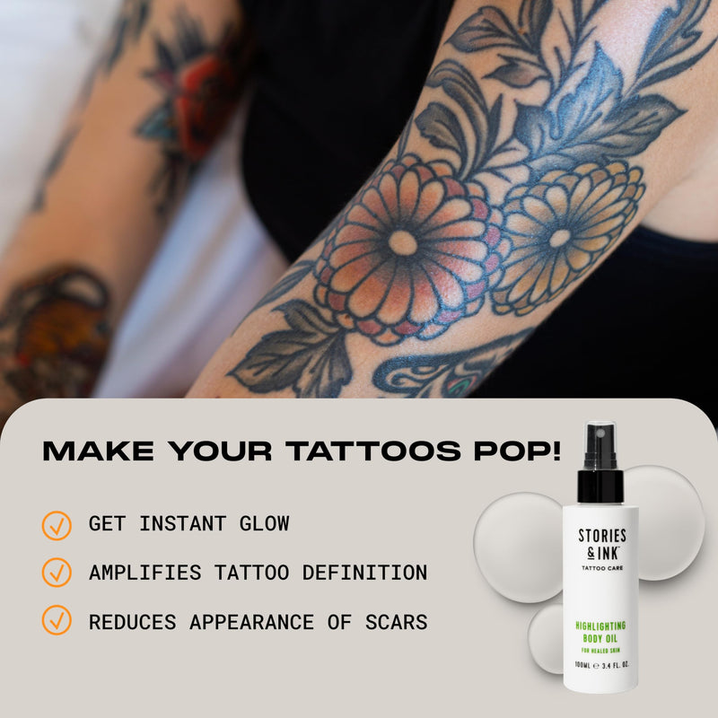 [Australia] - Stories & Ink Tattoo Care | HIGHLIGHTING BODY OIL for healed skin - Refreshes Faded Tattoos for Instant Tattoo Glow, 100 mL / 3.4 Fl Oz 