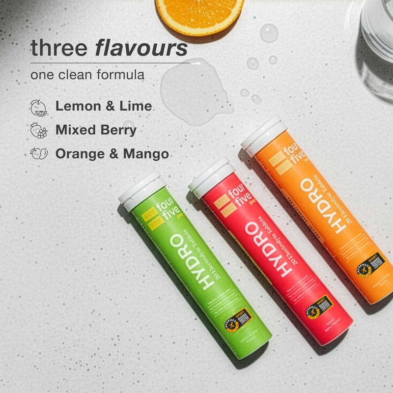 fourfive Hydration Tablets (Berry) Low Calorie Vitamin Electrolytes, Vegan, Magnesium & Calcium, Sports Hydration - 3x20 Effervescent Tablets Berry 20 count (Pack of 3)