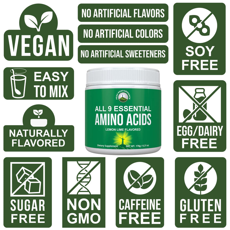 [Australia] - All 9 Essential Amino Acids Powder with 26 Clinical Studies. EAAs 32X Effective vs BCAA / BCAAS Branched Chain Aminos. Pre or Post Workout EAA Supplement for Energy and Muscle Growth. Lemon Lime 