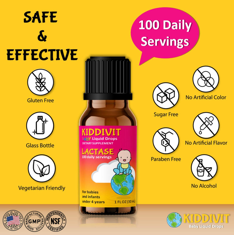 [Australia] - Kiddivit Baby Lactase Drops 1000 Units ‚Äì Gentle Digestive Support Enzyme Supplement ‚Äì 100 Daily Servings ‚Äì Built-in Dropper, Glass Bottle ‚Äì Gluten Free, Vegetarian, 1oz 