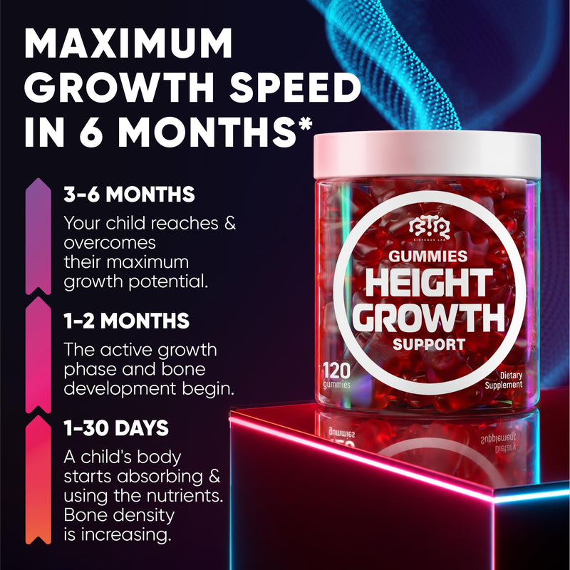 BIOTEQUELAB Height Growth Increase Gummies Vitamins, Grow Tall Supplement, Calcium, Magnesium, Zinc, Ashwagandha, Glucosamine Multivitamin for Teens, Kids, 120 Gummies 120 Count (Pack of 1)