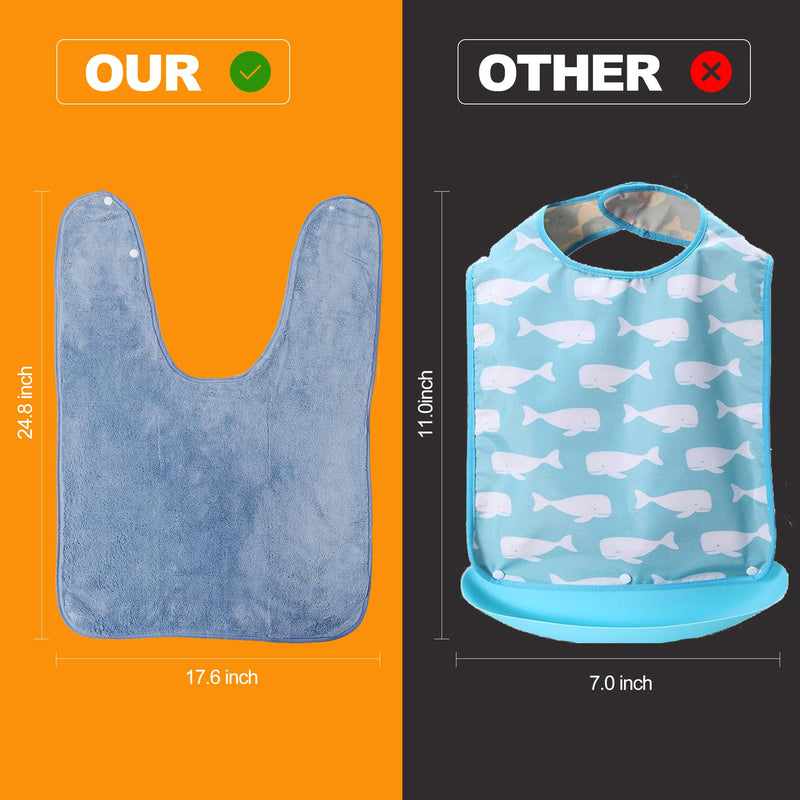 [Australia] - 4 Pack Adult Bibs for Men and Women, Adult Bibs for Elderly, Large Towel bibs for Special Needs Adults Blue & Grey 