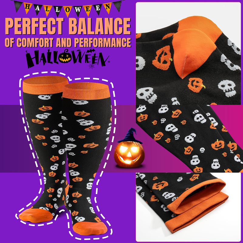 [Australia] - Halloween Plus Size Compression Socks Wide Calf for Women & Men 20-30 mmhg-Extra Wide Calf Knee High Support Socks for Nurse XX-Large 01-halloween Plus 