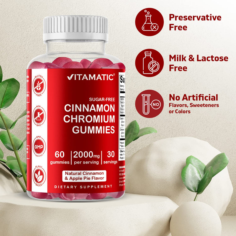 [Australia] - 2 Pack - Vitamatic Sugar Free Chromium Gummies with Ceylon Cinnamon - 2000 mg per Serving - Non-GMO - Gluten Free - 60 Vegan Gummies 