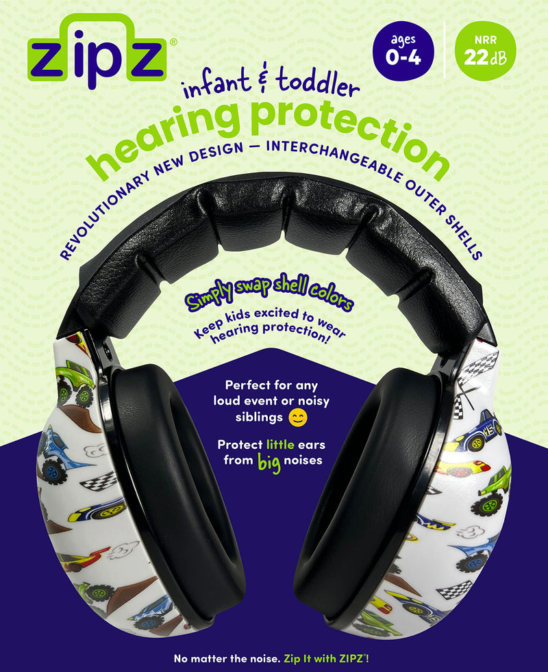 [Australia] - ZIPZ Baby & Toddler Earmuffs - Baby Headphones for Noise - ANSI-Certified Ear Protection - Safe for Soft Spots - 0-4 yrs Cars Trucks 
