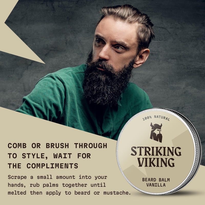 [Australia] - Striking Viking fragrance-free beard balm from Viking - styles, strengthens and softens beards and mustaches - 100% natural beard care with organic shea butter, tea tree, argan and jojoba oil (vanilla) vanilla 