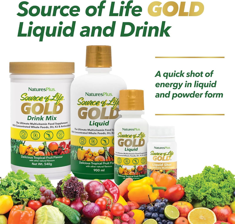NaturesPlus Source of Life Gold Liquid 236ml - High Potency Food- Based Multivitamin and Mineral with Superfoods - Energy, Immune, Bones, Hydration - Vegetarian, Gluten Free 236 ml (Pack of 1)