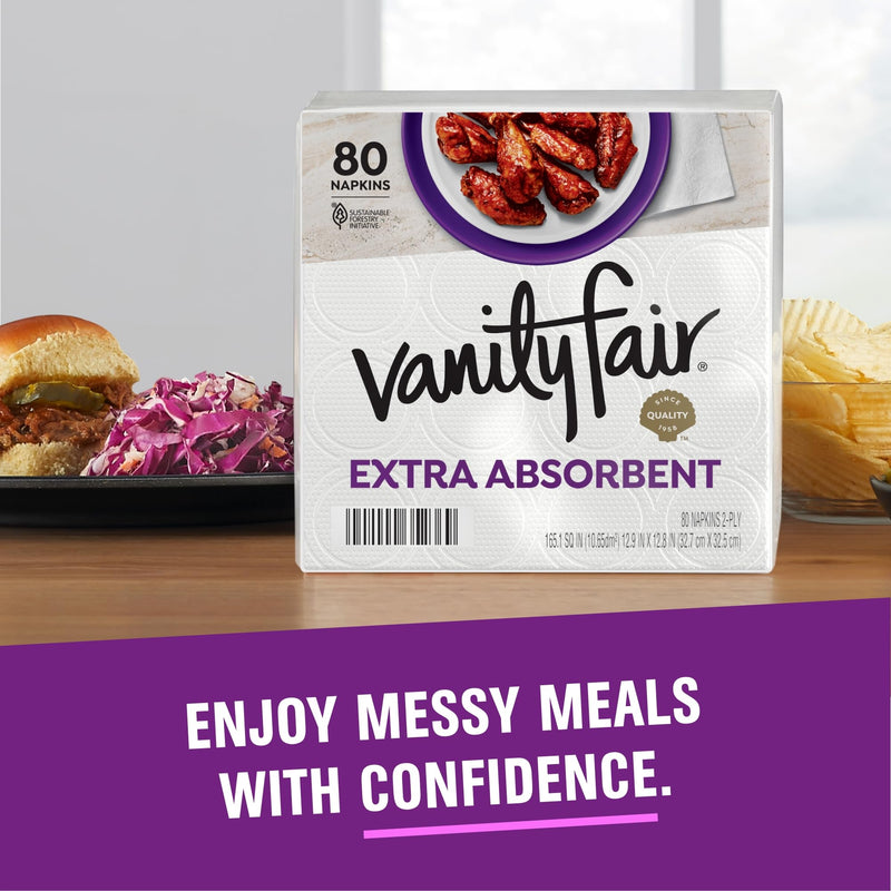 [Australia] - Vanity Fair Extra Absorbent Premium Paper Napkins, 80 Count, Disposable Napkins Made Soft And Strong For Messy Meals And Everyday Use 80 Count (Pack of 1) 