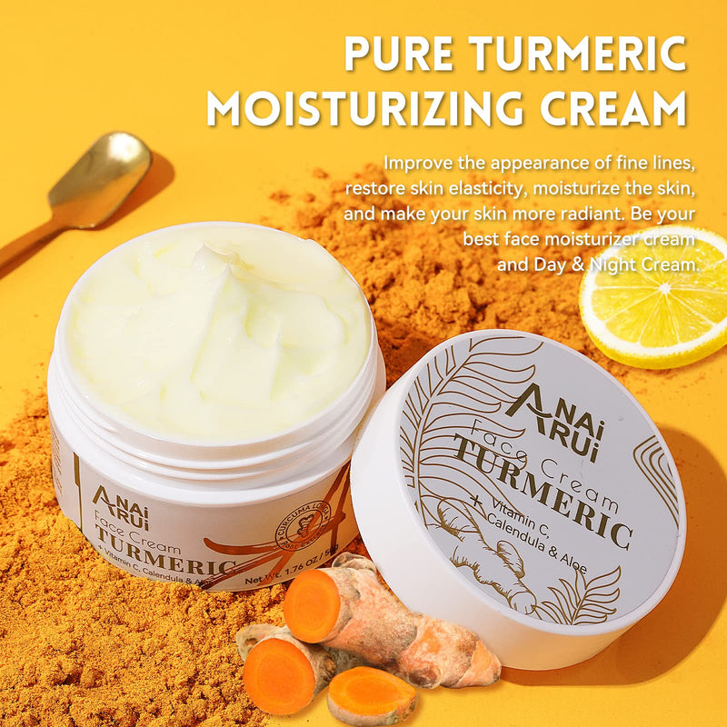ANAI RUI Turmeric Face Cream with Vitamin C, 1.76 OZ | Facial Moisturizer for Hydrating, Firming, Tightening Skin, Turmeric Vitamin C Cream for Dark Spots, Dry Skin