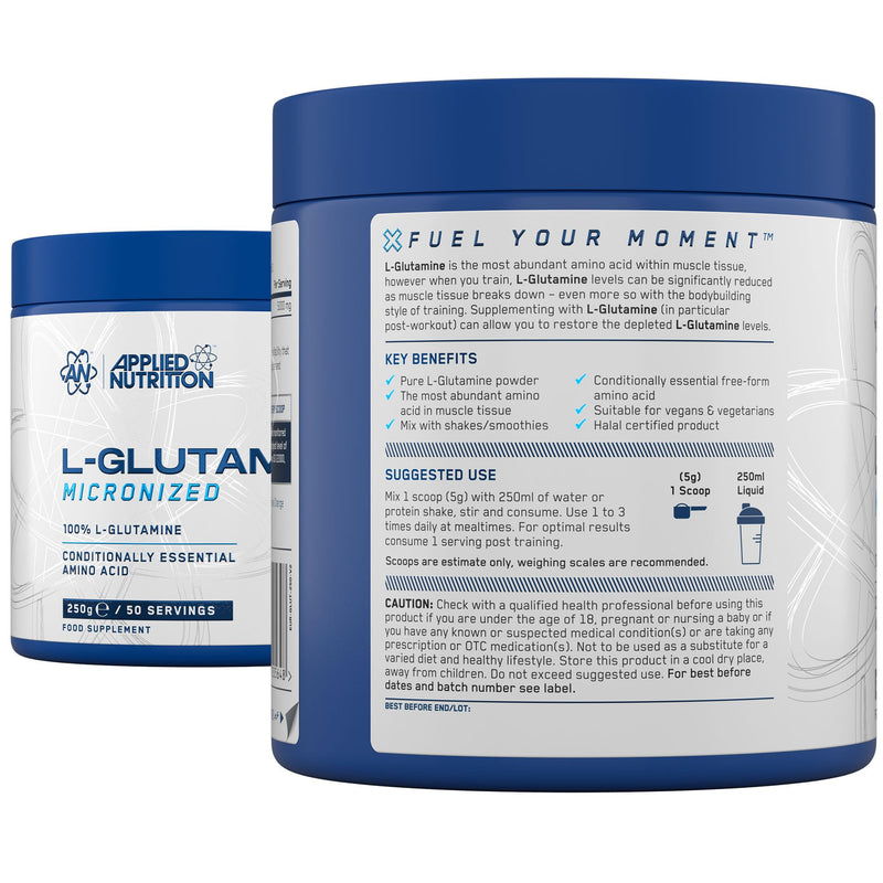 Applied Nutrition L Glutamine Powder - Amino Acid, Muscle Strength & Recovery, Boosts Immune System, Unflavoured (250g - 50 Servings) 50 Servings (250 g) (Pack of 1)