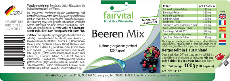 [Australia] - Fairvital | Berry Mix - 120 capsules - antioxidant capsules - HIGH DOSE - VEGAN - 8 berries with spirulina 