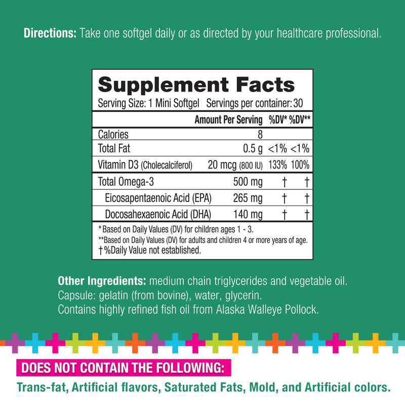Lifetrients Learn+D — Vitamin D3 & Omega-3 Formulation — 30 Mini Softgels — Children's Bone Health, Immune Support & Brain Nutrition