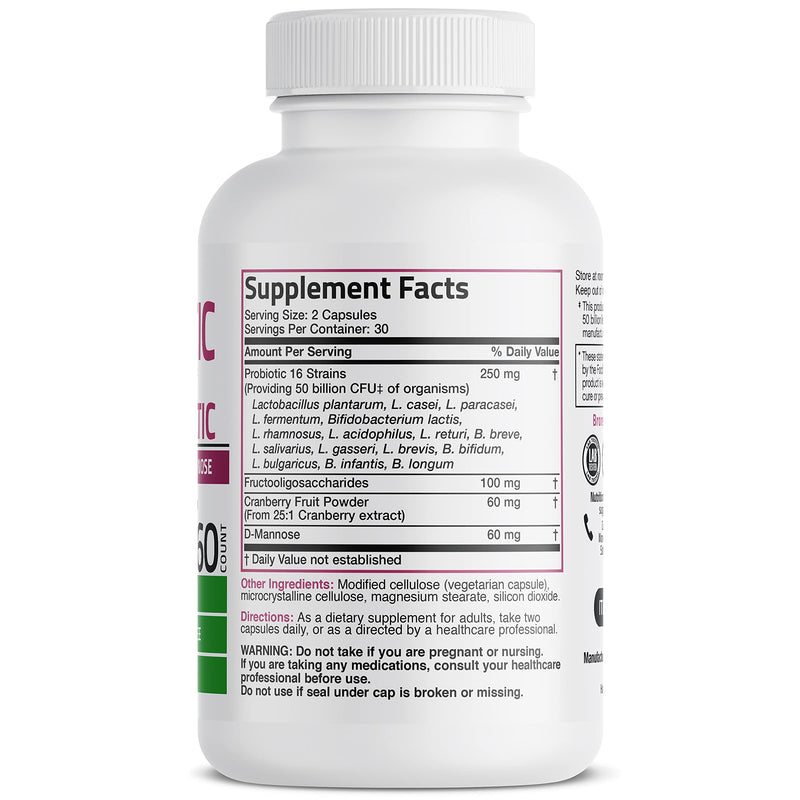 [Australia] - Bronson Women's Probiotic 50 Billion CFU + Prebiotic with Cranberry & D-Mannose – Vaginal Health, Healthy Digestion, Immune Function and Urinary Tract Support, NON-GMO, 60 Vegetarian Capsules 60 Count (Pack of 1) 