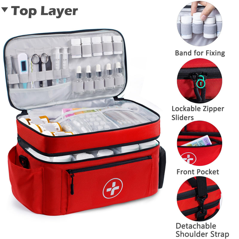 [Australia] - Travel Medicine Bag Organizer-Medicine Organizer Storage-Pill Bottle Organizer Storage-Medication Organizer for Home-Medicine Kit-Travel First Aid Kit Bags Empty-Travel Emergency Kit(Bag Only) Red Double-Layer 