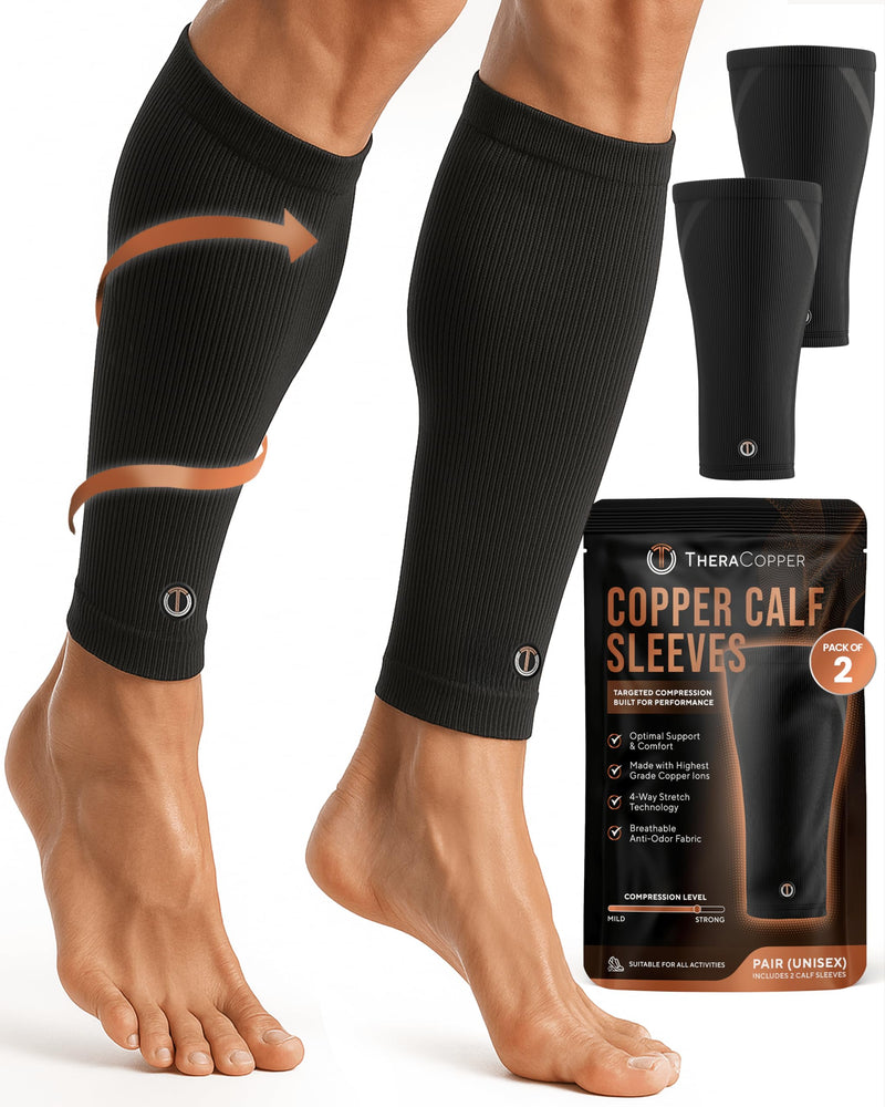 Copper Calf Compression Sleeve — Premium Copper Compression Shin Sleeve for Men & Women — Breathable & Non-Slip Leg Sleeves for Runners, Shin Splints, Muscle Recovery & Leg Fatigue Large