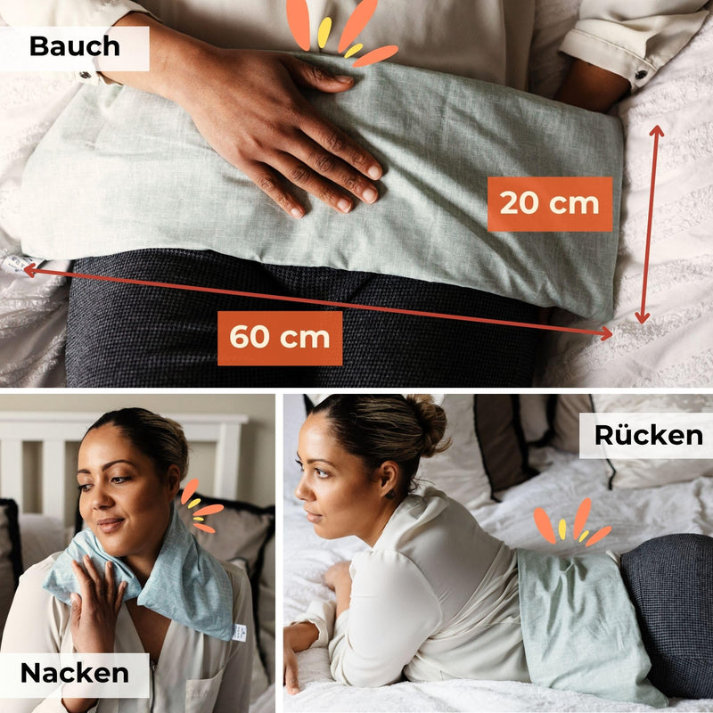 [Australia] - Heat cushion microwave XXL 20x60 cm cherry stone cushion, organic OEKO TEX non-toxic | Large long grain pillow (neck, shoulder, back, stomach, feet, legs, face), grape seed pillow gray N 