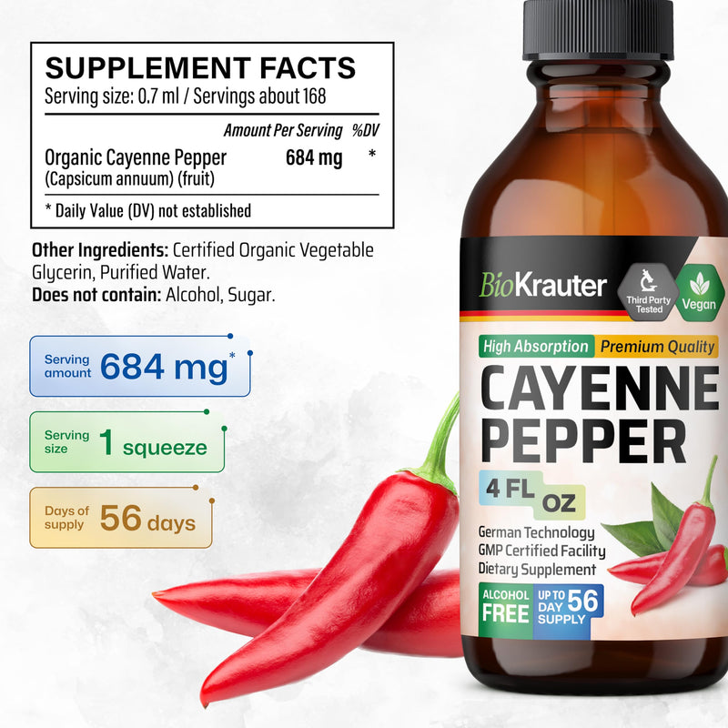 [Australia] - BIO KRAUTER Cayenne Pepper Extract Liquid - Pure Capsaicin Extract - Liquid Cayenne Pepper Drops for Digestive Support - Sugar & Alcohol Free 4 Fl.Oz. 4 Fl Oz (Pack of 1) 