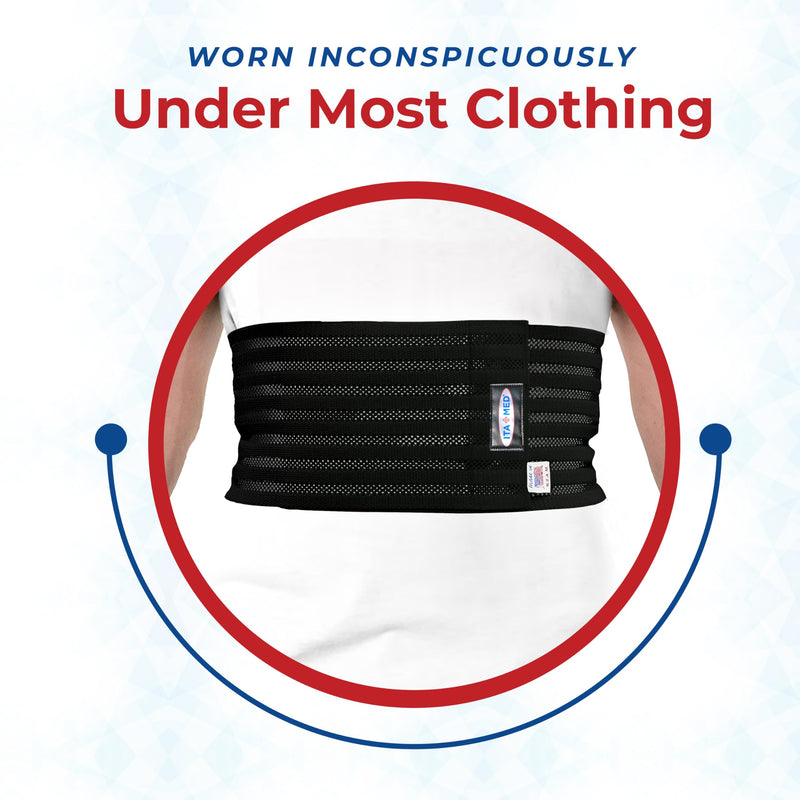 ITA-MED Breathable Elastic Rib Brace for Men, Ideal Compression Support Wrap/Belt for Broken, Cracked, Dislocated & Fractured Ribs, Made in USA (Black, Large) Black