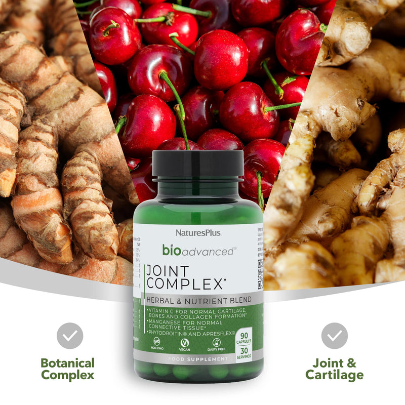 NaturesPlus Bio Advanced Joint Complex - Joints Supplement, Phytodroitin, Vegan Glucosamine, Apres Flex Boswellia, Hyaluronic Acid, MSM, Vitamin C, Manganese - Vegan - 90 Capsules