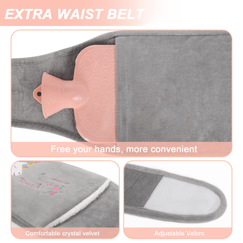 [Australia] - VOTUKU Fluffy hot water bottle with cover and belt, hot water bag with soft plush, warm hot water bottle for hands, feet, shoulders, neck, stomach area, knees, waist, back, warm palace belt (unicorn). 