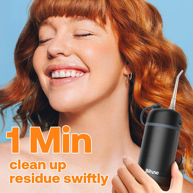 [Australia] - Bitvae P1 Portable Water Flosser for Teeth, Travel Water Flosser Teeth Picks, Cordless Mini Water Dental Flosser with Telescopic Water Tank, IPX7 Waterproof Rechargeable Oral Irrigator (Black) Black 