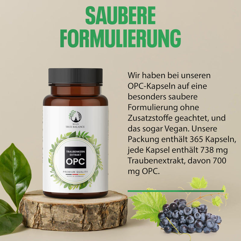 [Australia] - M.A.S. TRUE BALANCE® OPC grape seed extract | 365 capsules, high dose with 700 mg of pure OPC per daily dose PREMIUM quality | Vegan | MADE IN GERMANY 