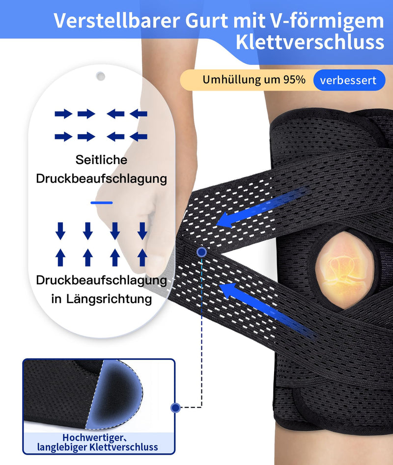 [Australia] - ZEAMO knee support with patella gel pads for women and men, knee support with stabilizers and Velcro fastener for meniscus osteoarthritis, knee supports sport black 4XL 