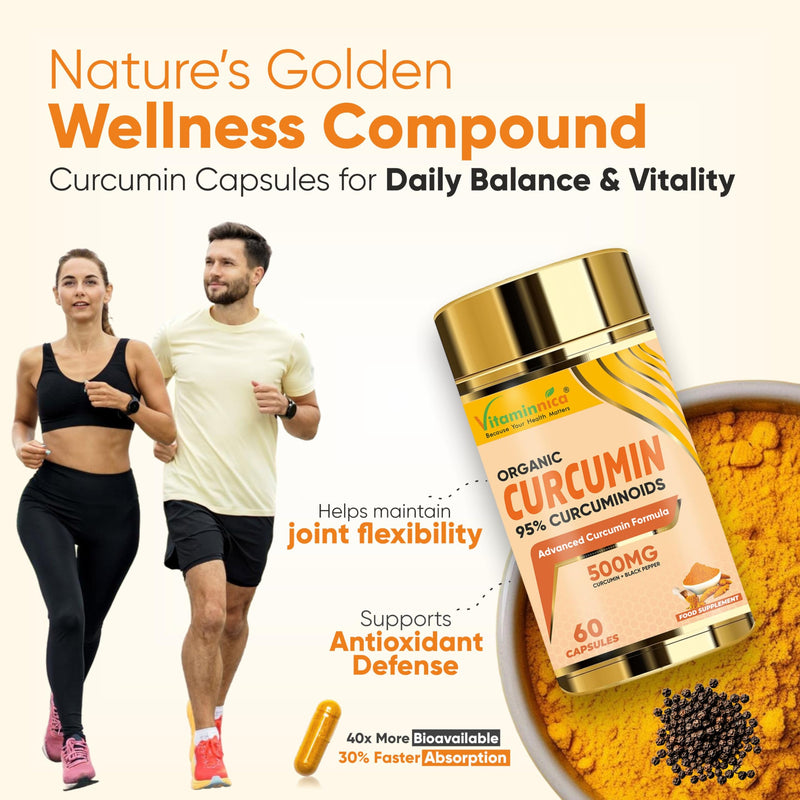 Vitaminnica Curcumin 95 | High Strength Curcumin Capsules containing 96.9% Curcuminoids and Black Pepper Extract | 500mg x 60 Veg Capsules | Joint Health