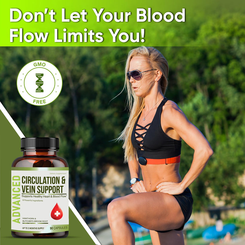 [Australia] - Best Blood Circulation Supplements and Vein Support-Blood Flow, Leg Circulation, Heart Health, and Varicose Veins.with Butcher's Broom, and Diosmin.Helps Reduce Swelling & Discomfort in Legs.90 Caps. 