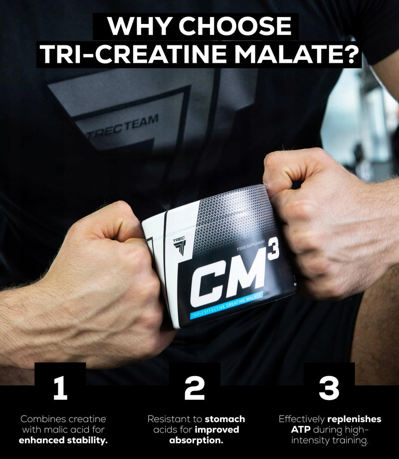 Trec Nutrition CM3 Tri-Creatine Malate Powder for Performance and Muscle Power | 6650 mg Creatine Per Serving | Made in EU (250g, White Cola) 250g