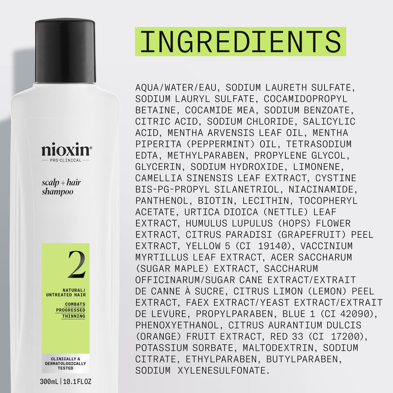 NIOXIN System 2 | Scalp Care | Shampoo | Hair Thickening | For Natural Hair | Scalp Health | For Natural Hair with Progressed Thinning | Cleanse & Boost Hair Density with Niacinamide & Biotin 10.1 Fl Oz (Pack of 1)