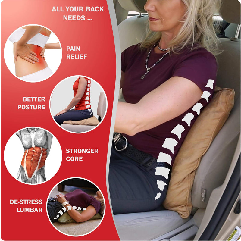 [Australia] - QiPillow - Pain Relieving Ergonomic & Orthopedic Back Lumbar & Posture Support Seat Throw Pillow for Chair, Couch, Bed (Camel) 