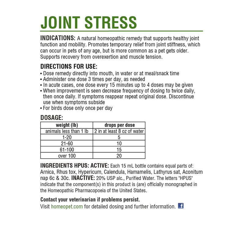 HomeoPet Joint Stress, Joint Support for Dogs and Cats, Liquid Pet Meds to Support Healthy Joint Movement, 15 Milliliters - PawsPlanet Australia