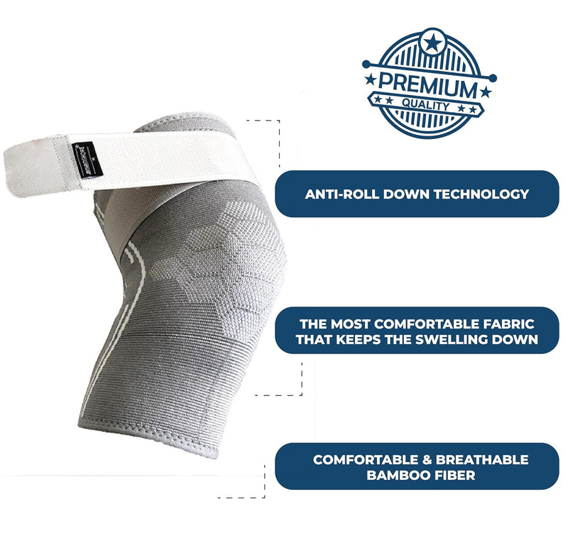[Australia] - Knee Compression Sleeve made from Bamboo Rayon Fabric for Men and Women (XL) - Plus Size Knee Brace with Anti-Roll Down Strap, helps with Arthritis Pain, bone on bone, Injury Recovery, Meniscus Tear, Patellar Tendonitis and Inflammation Relief. 