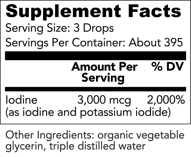 [Australia] - Organic Lugol's Iodine, Iodine and Potassium Iodide 2% Solution 3000 mcg - Liquid Supplement Drops for Thyroid Support for Women & Men, Metabolism Health, Detox Boost - Non-GMO, 395 Servings (2 Oz) Unflavored 2 Fl Oz (Pack of 1) 