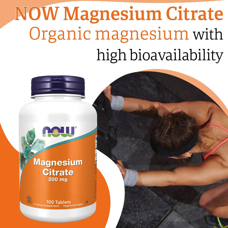 Now Foods, Magnesium Citrate, 200mg Magnesium, 100 Vegan Tablets, Lab-Tested, Vegetarian, Gluten Free, Soy Free, Non-GMO 100 count (Pack of 1)