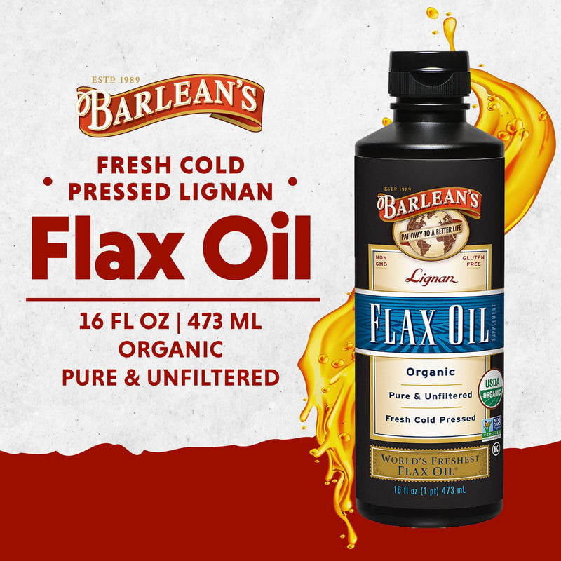 [Australia] - Barlean's Lignan Flaxseed Oil from Cold-Pressed Flaxseeds - 7,230 mg ALA Omega-3 Fatty Acids for Improving Heart Health - Vegan, USDA Organic, Non-GMO, Gluten-Free - 16 oz Lignan Flax Oil - 16 oz 