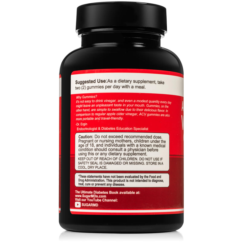 SugarMD Apple Cider Vinegar 60 Gummies - Vitamin B6 & B12-500mg Apple Cider Vinegar Supplement from Raw, Unfiltered, & Unpasteurized Apples - Vegan & Halal