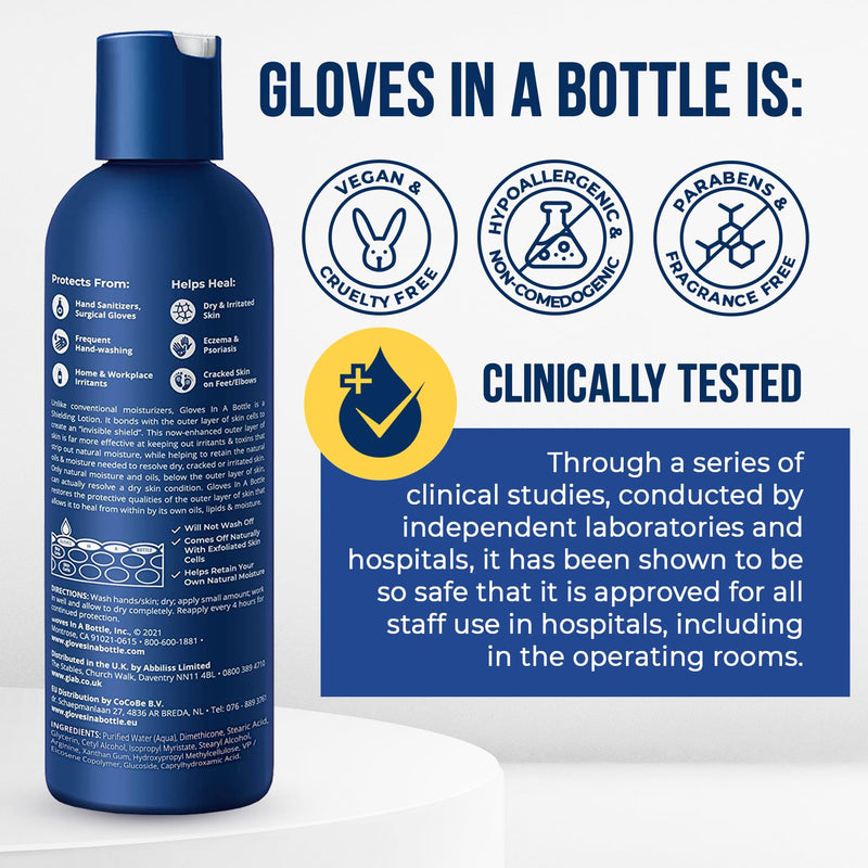 [Australia] - Gloves In A Bottle Non Greasy Healthcare Workers Hand Creams – Hand Cream for Nurses – Silicone Glove Cream – Water Resistant Dry Cracked Hands Treatment – Relief for Eczema – 2 oz & 8 oz with Pump Pack count 2 
